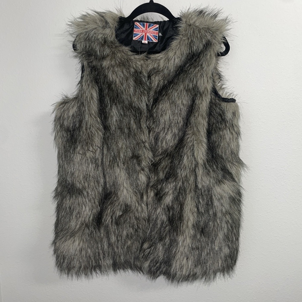 Miss London Faux Fur Vest Womens X-Large Ombre Shaggy Mobwife Boho